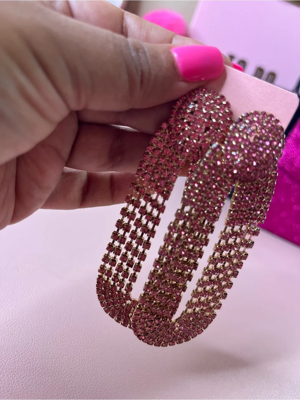 Pink Rhinestone Statement Earrings - Women's Accessories